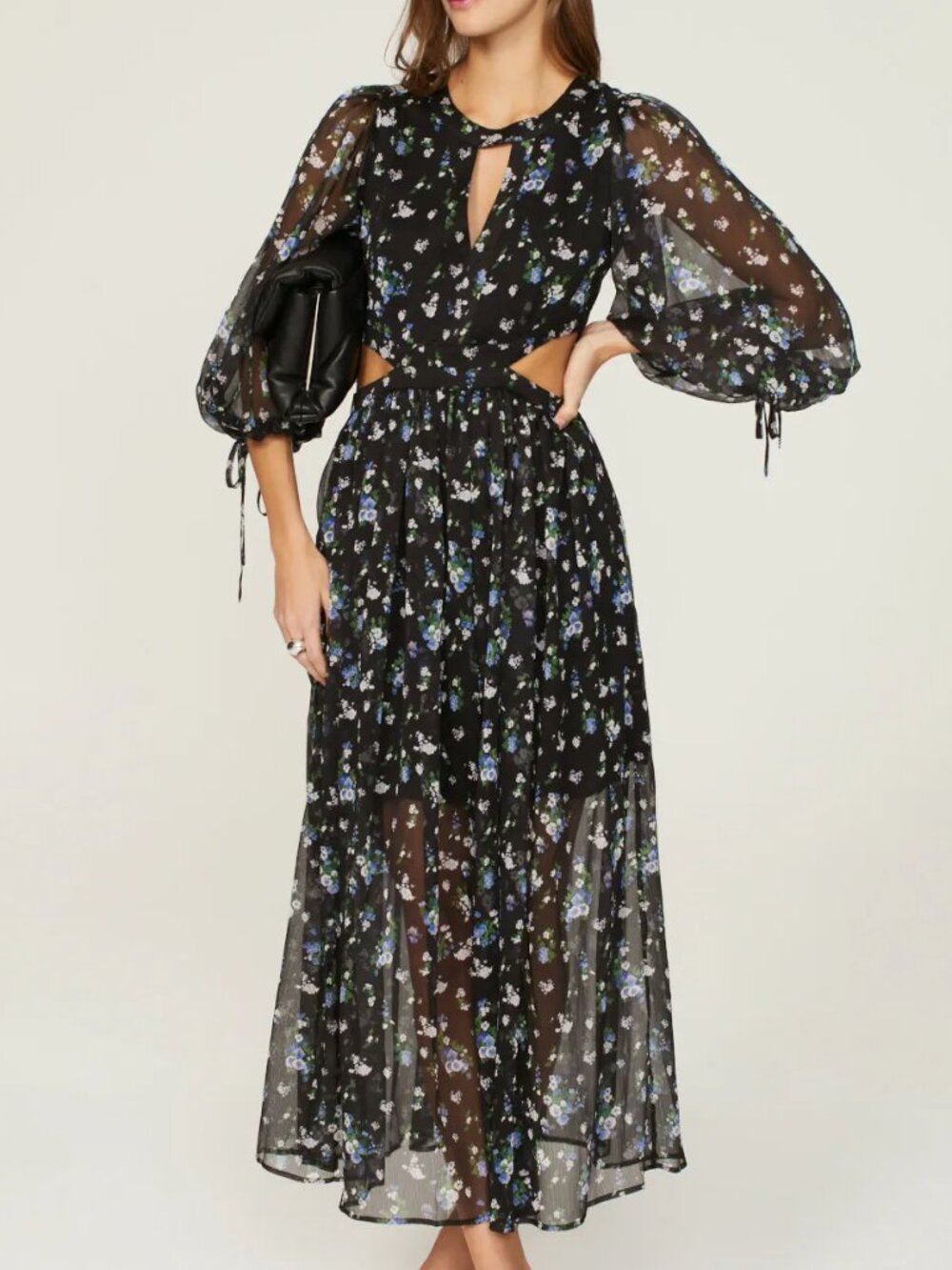 Maje Floral Cutout Midi Dress